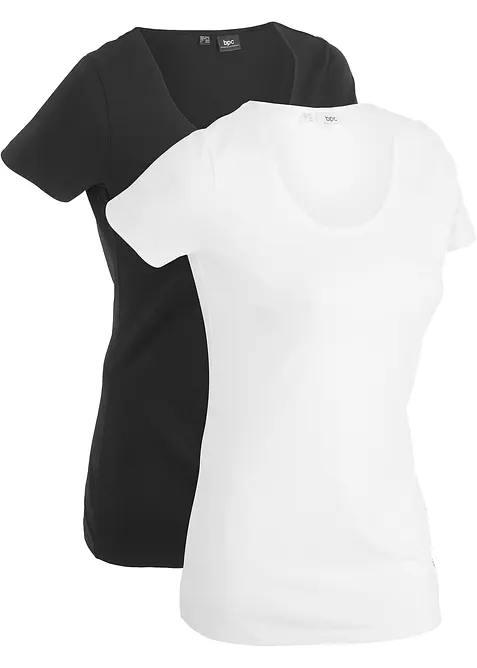 Lot de 2 T-shirts longs avec inscription, bonprix