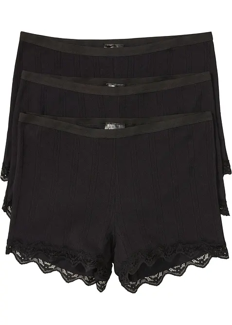 Lot de 3 boxers femme en coton léger avec dentelle, bonprix