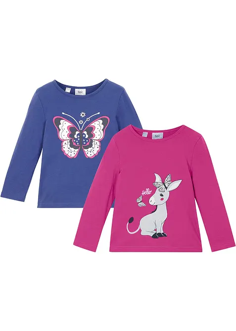 Lot de 2 T-shirts manches longues 100% coton, bonprix