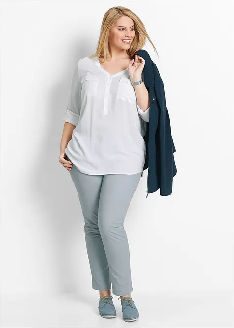 Blouse fluide &agrave; col en V et manches longues, bonprix