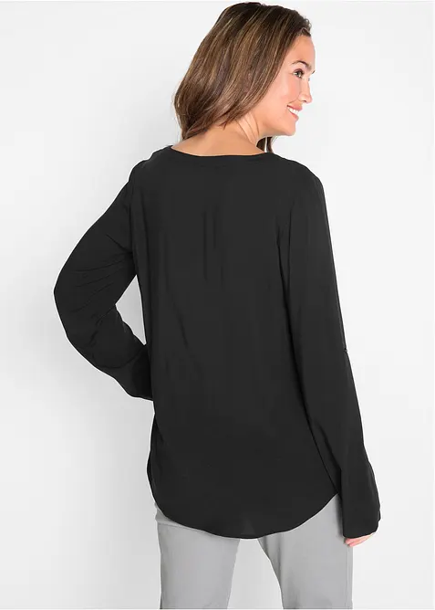 Blouse fluide à col en V et manches longues, bonprix