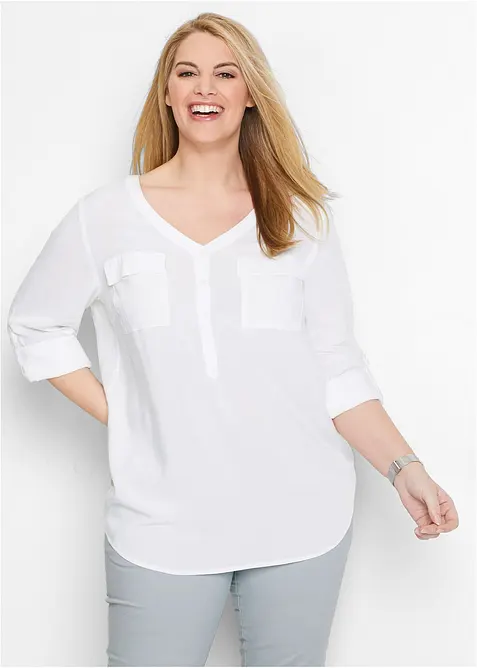 Blouse fluide &agrave; col en V et manches longues, bonprix