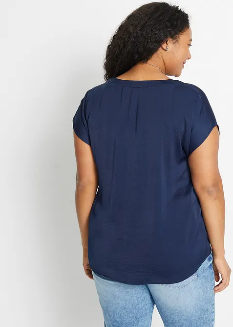 Blouse manches courtes ample en satin avec épaules descendues, bonprix