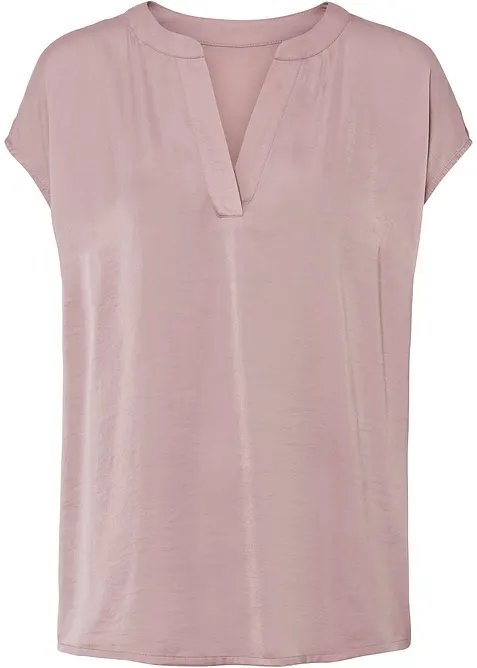 Blouse manches courtes ample en satin avec épaules descendues, bonprix