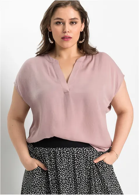 Blouse manches courtes ample en satin avec épaules descendues, bonprix