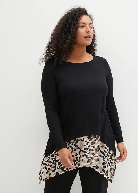 Blouse en jersey viscose avec empi&egrave;cement en mousseline, bonprix