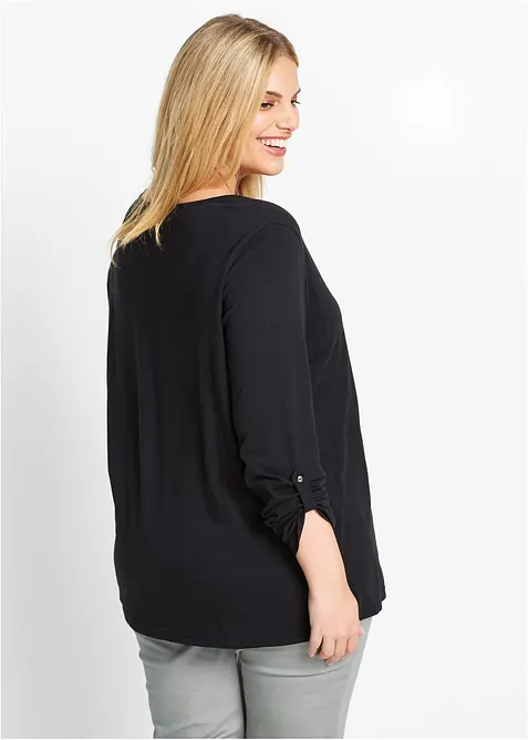 T-shirt manches longues à col boutonné, 100% coton, bonprix