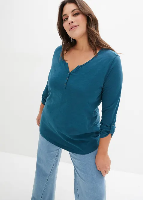 T-shirt manches longues à col boutonné, 100% coton, bonprix