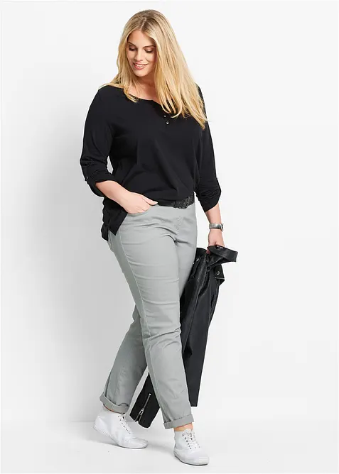 T-shirt manches longues à col boutonné, 100% coton, bonprix