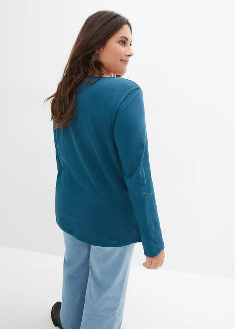 T-shirt manches longues à col boutonné, 100% coton, bonprix