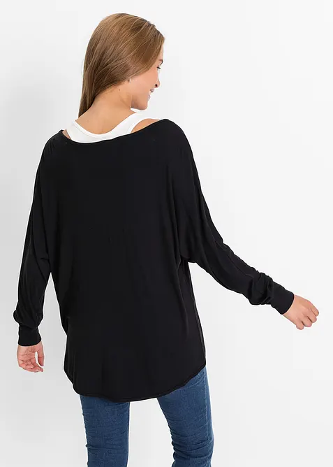 T-shirt long et top en viscose extensible, bonprix