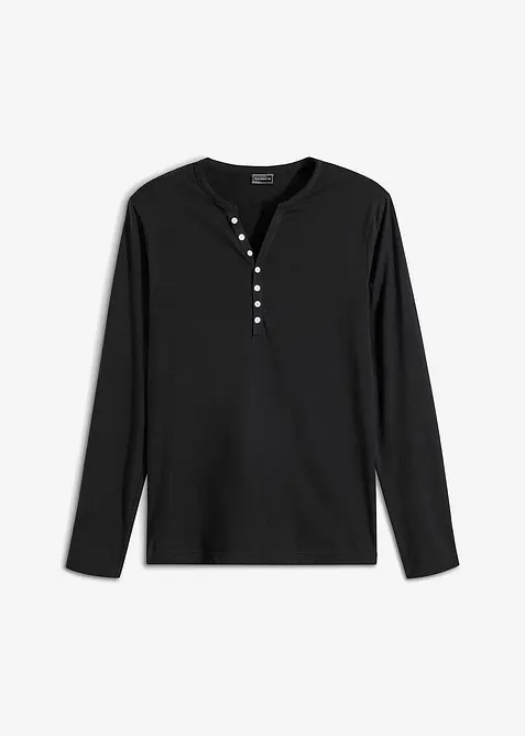 T-shirt manches longues col tunisien 100% coton, slim, bonprix