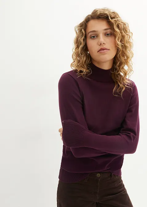 Pull basique en fine maille &agrave; col montant, bonprix