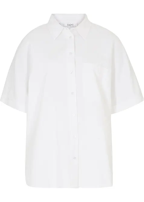 Chemisier manches coudes oversize en lin m&eacute;lang&eacute;, bonprix