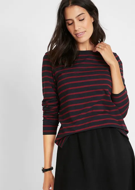 Lot de 2 T-shirts manches longues &agrave; encolure bateau, bonprix