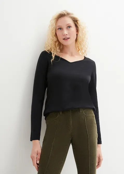 Lot de 2 T-shirts manches longues pr&egrave;s du corps, bonprix