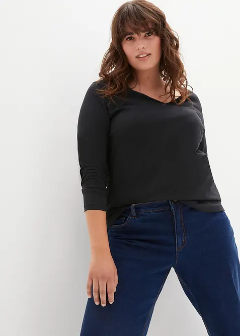 Lot de 2 T-shirts manches longues pr&egrave;s du corps, bonprix