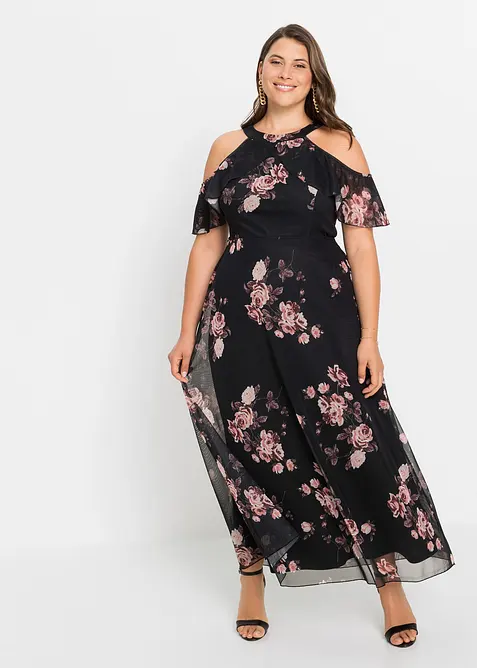 Robe longue en mesh imprimé, bonprix