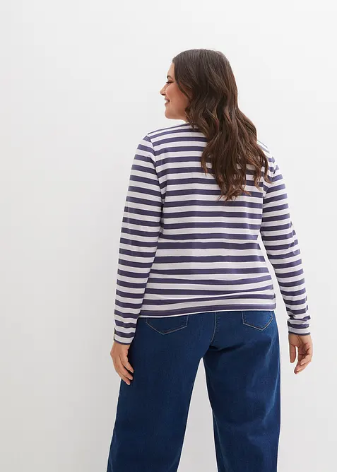 T-shirt manches longues rayé à broderies, bonprix