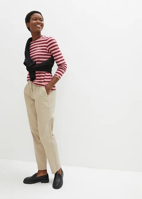 T-shirt manches longues rayé à broderies, bonprix