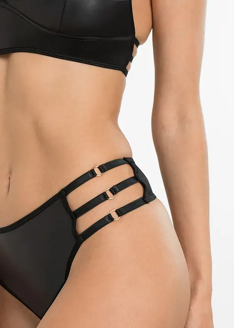 Brassière et string ouvert avec empiècement wetlook (ens. 2 pces), bonprix
