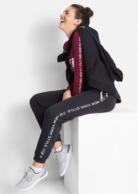 Pantalon de jogging avec finitions bord-côtes et imprimé, bonprix