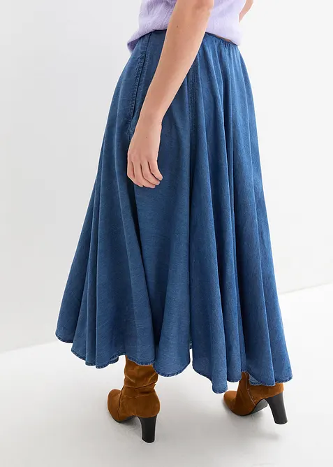 Jupe en jean, taille haute et &eacute;lastiqu&eacute;e, coton, bonprix