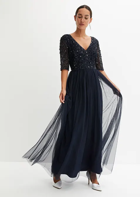 Robe de soirée en tulle avec haut brodé de sequins, bonprix