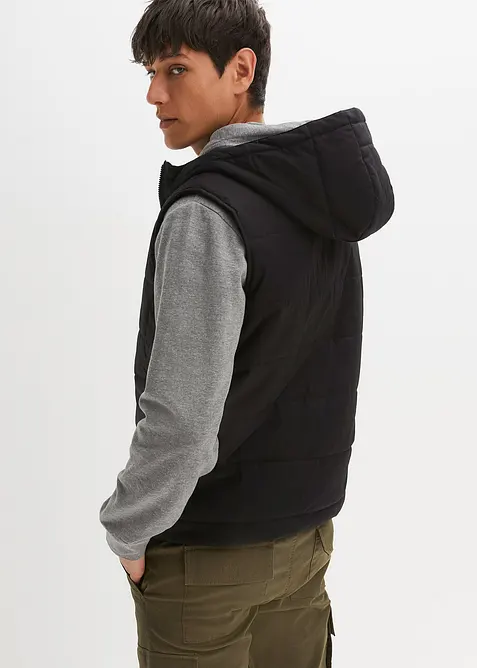 Doudoune sans manches matelassée à capuche et détails enduits, bonprix