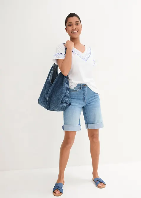 T-shirt coton ample avec imprimé brodé, bonprix