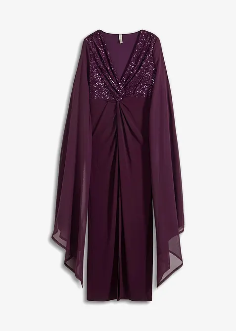Robe de soir&eacute;e &agrave; sequins et manches en cr&ecirc;pe, bonprix