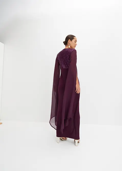 Robe de soir&eacute;e &agrave; sequins et manches en cr&ecirc;pe, bonprix