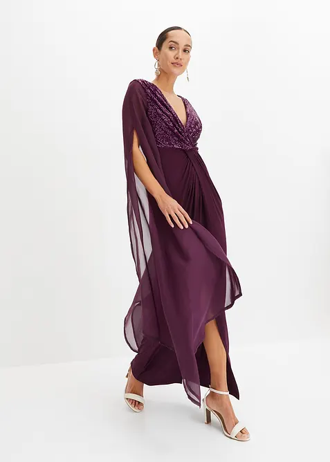 Robe de soir&eacute;e &agrave; sequins et manches en cr&ecirc;pe, bonprix