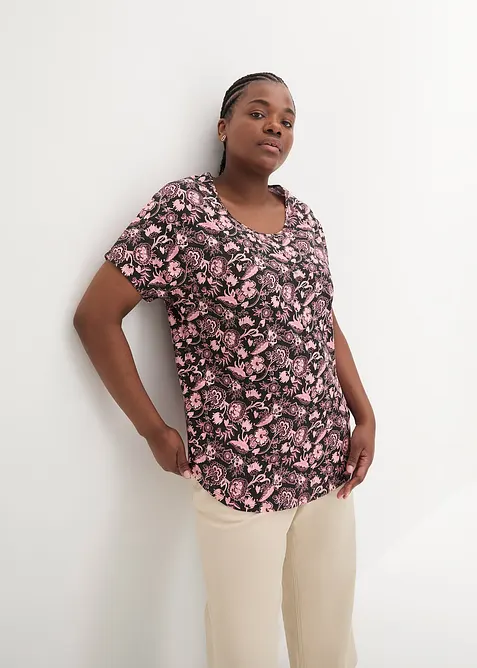 T-shirt coton d&eacute;contract&eacute; en fil flamm&eacute; &agrave; base arrondie, bonprix