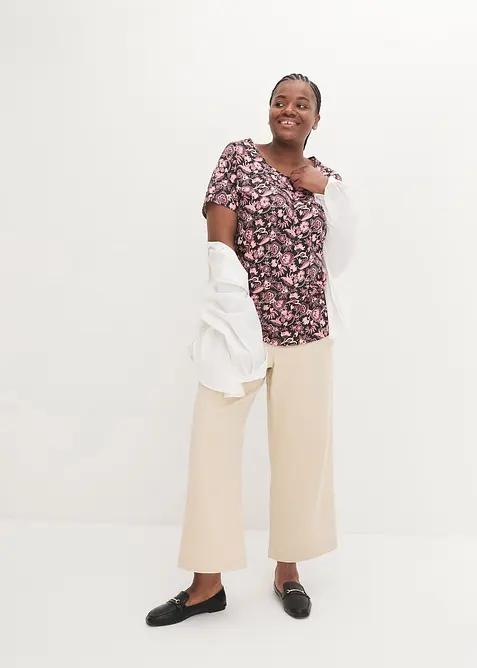 T-shirt coton d&eacute;contract&eacute; en fil flamm&eacute; &agrave; base arrondie, bonprix