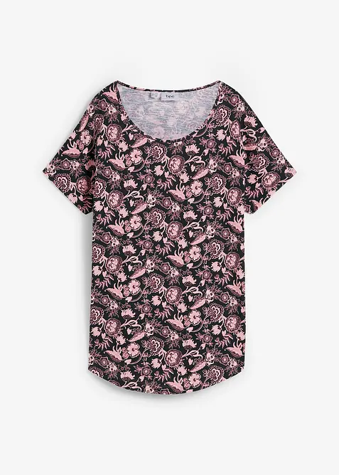 T-shirt coton décontracté en fil flammé à base arrondie, bonprix