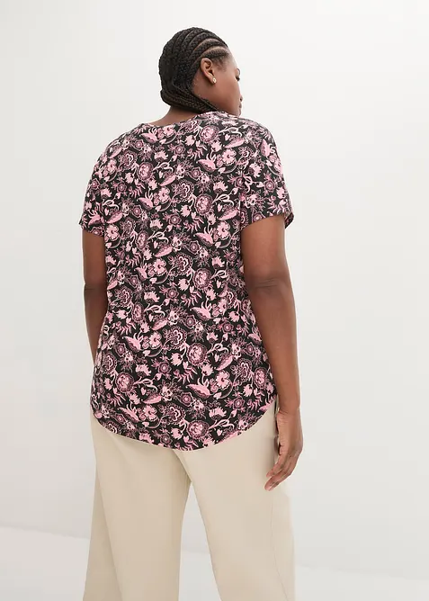 T-shirt coton d&eacute;contract&eacute; en fil flamm&eacute; &agrave; base arrondie, bonprix