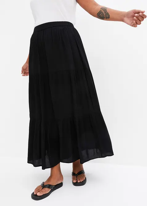 Jupe longue &eacute;tag&eacute;e en viscose textur&eacute;e, bonprix