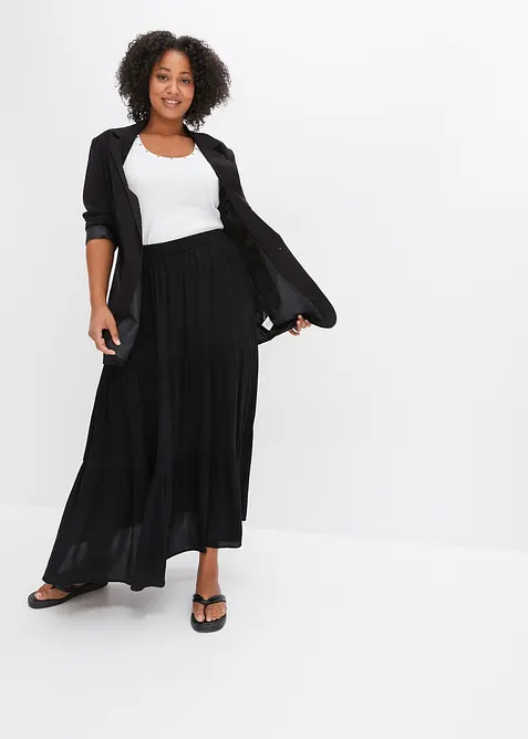 Jupe longue &eacute;tag&eacute;e en viscose textur&eacute;e, bonprix