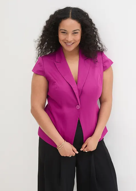 Blazer &agrave; manches courtes en satin de coton, bonprix