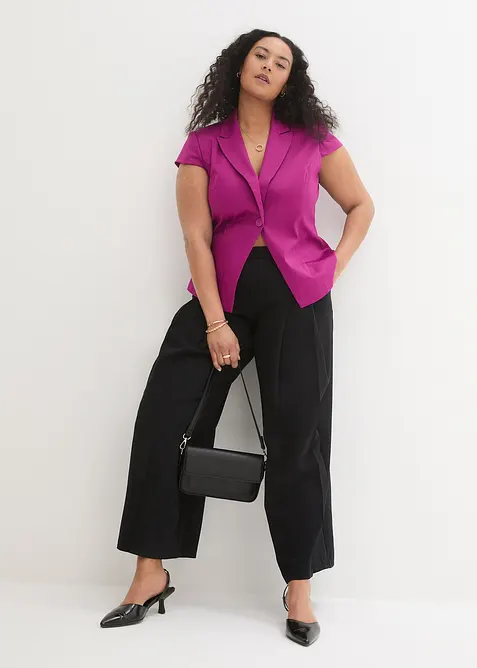 Blazer &agrave; manches courtes en satin de coton, bonprix