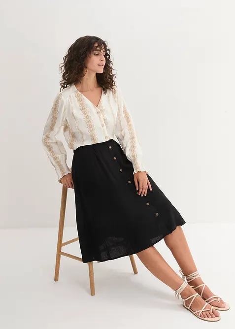 Jupe midi en lin majoritaire, bonprix