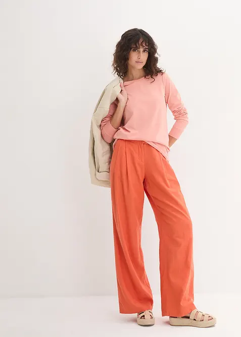 Lot de 5 T-shirts longs à col rond, manches longues, bonprix