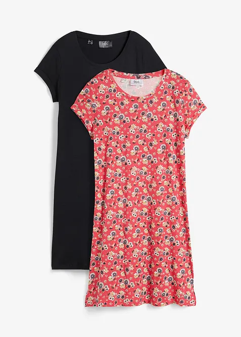 Lot de 2 robes en jersey 100% coton, fentes lat&eacute;rales, bonprix