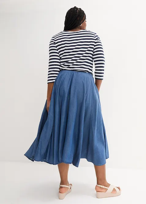 Jupe en jean, taille haute et &eacute;lastiqu&eacute;e, coton, bonprix