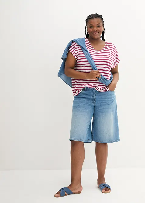 T-shirt 100% lin à manches chauve-souris, bonprix