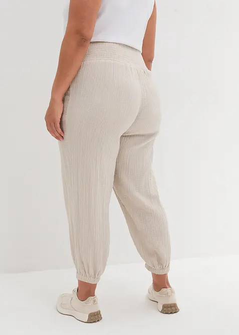 Pantalon en gaze de coton avec ceinture smockée, bonprix