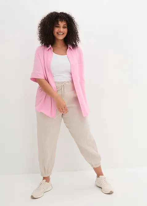 Pantalon en gaze de coton avec ceinture smockée, bonprix
