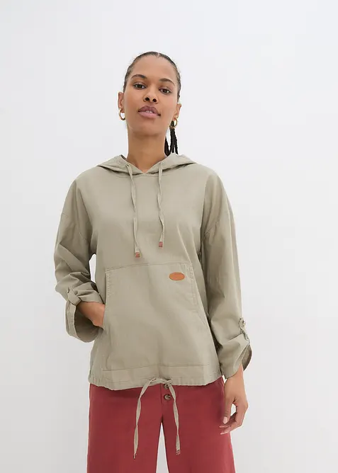 Blouse ample avec capuche en lin m&eacute;lang&eacute;, bonprix
