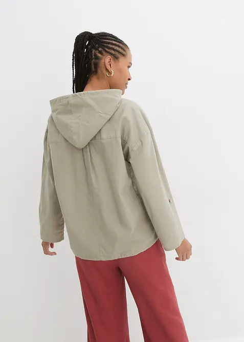 Blouse ample avec capuche en lin m&eacute;lang&eacute;, bonprix